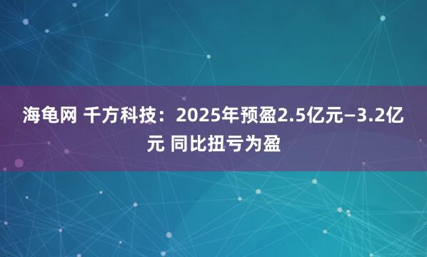 海龟网 千方科技：2025年预盈2.5亿元—3.2亿元 同比扭亏为盈